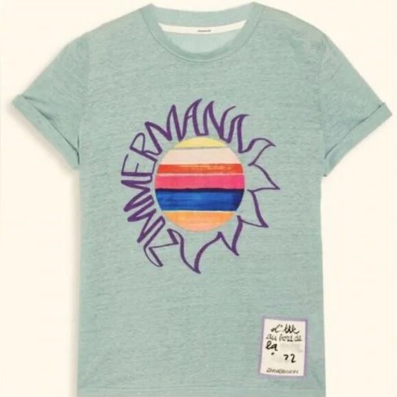 Zimmermann Linen Tshirt sun graphic womens Blue (large) casual boho summer beach - Picture 1 of 8